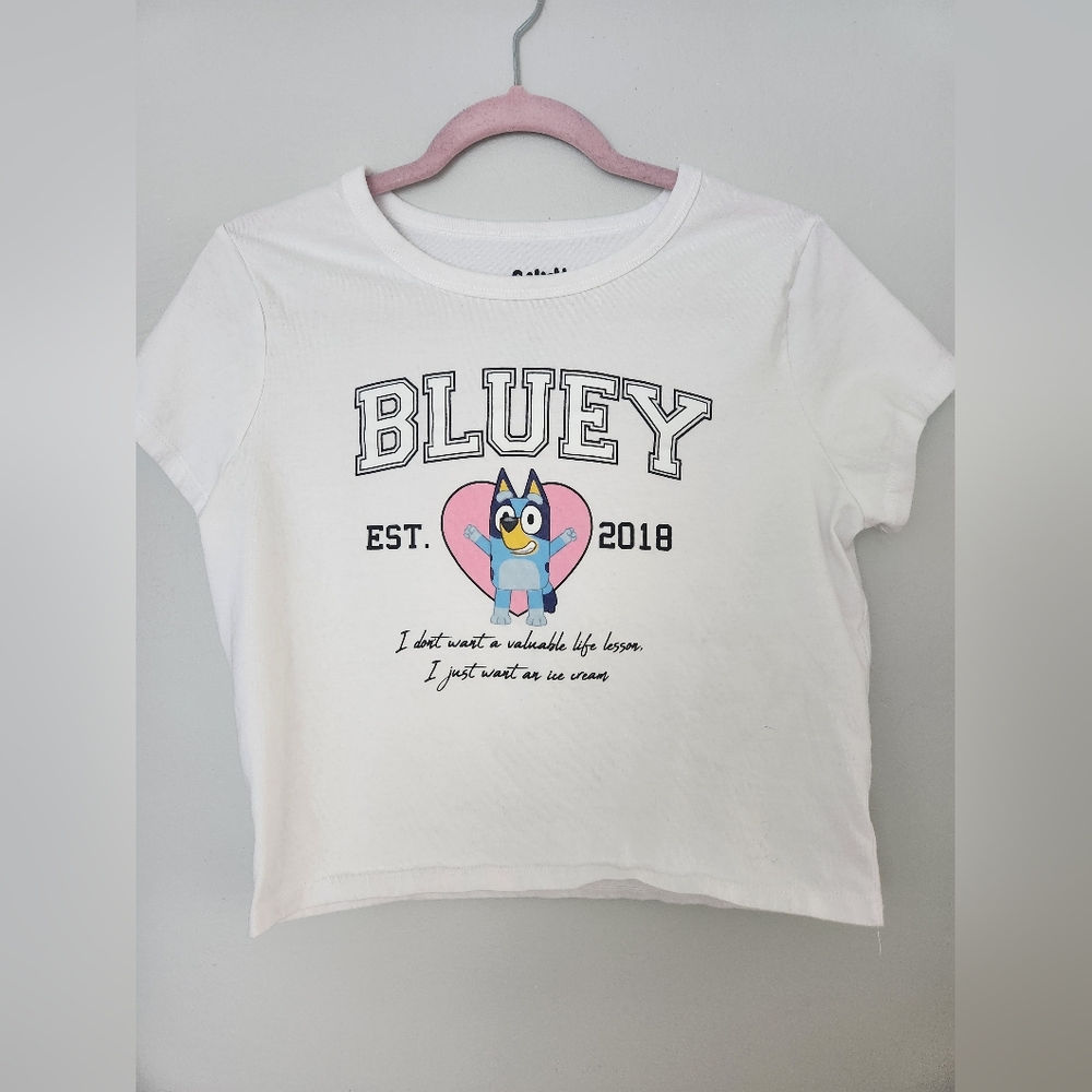 Women's Bluey Hot Topic Crop Top XL Ice Cream Quote - Never Worn